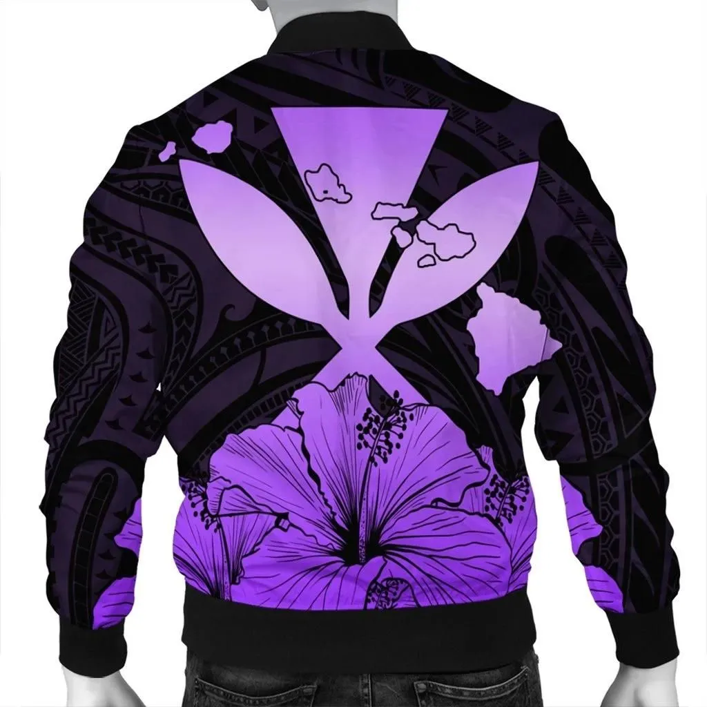 FamilyGater Jacket - Hawaiian Kanaka Bomber Jacket Hibiscus Polynesian Love - Violet - AH - JR
