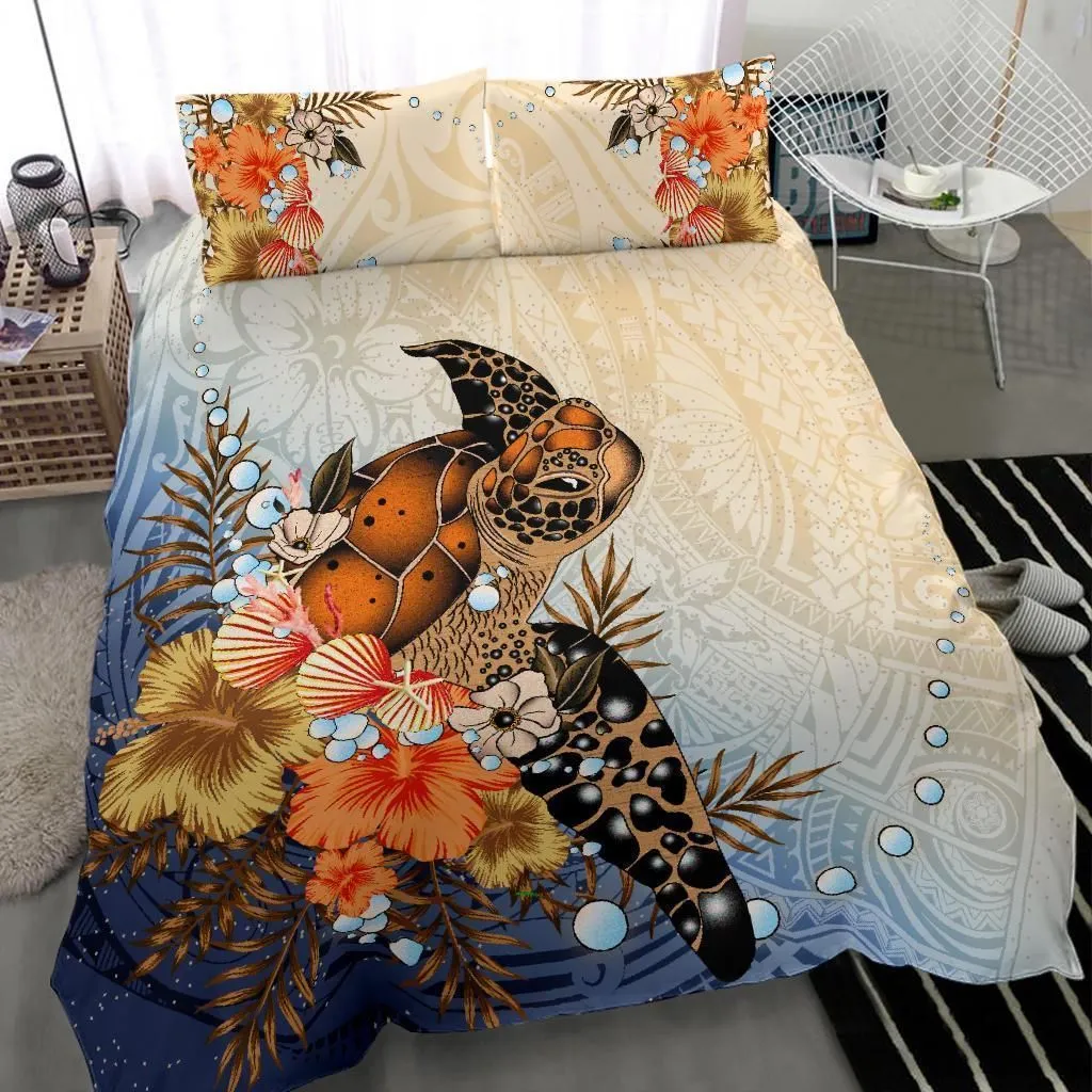Polynesian Turtle Hibiscus Sea Shell Bedding Set