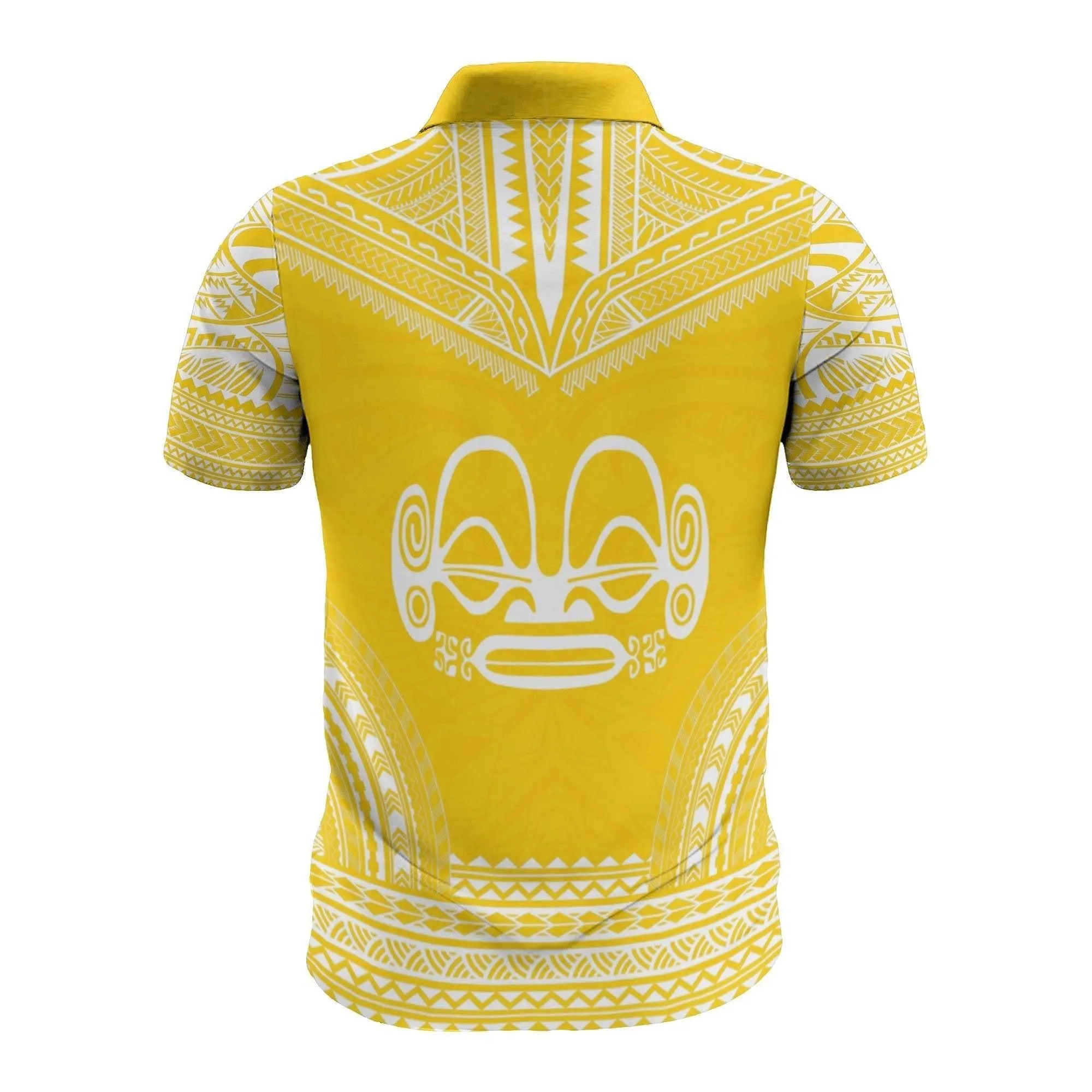 Marquesas Islands Custom Personalised Polo Shirt - Tiki Face Polynesian Chief Tattoo Yellow Version