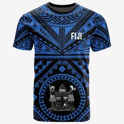 Fiji T-Shirt - Fiji Seal With Polynesian Tattoo Style (Blue)