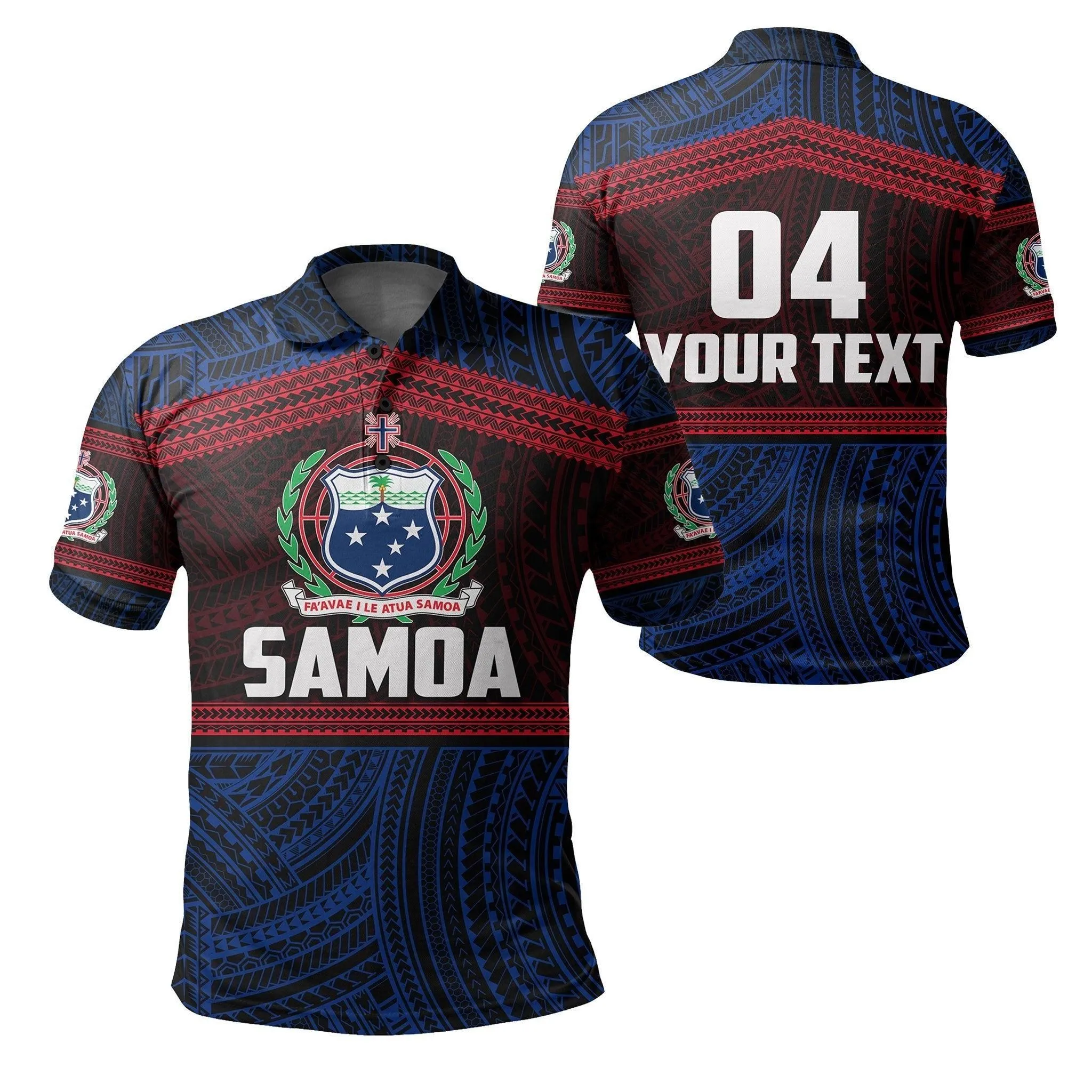 (Custom Personalised) Samoa Rugby Polynesian Patterns Polo Shirt Blue