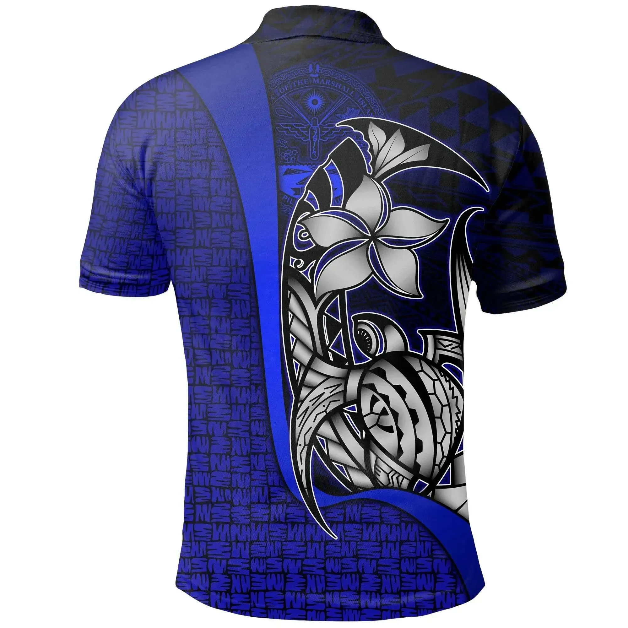 Alohawaii Shirt - Polo Shirt Marshall Islands Blue Coat of Arm - Turtle with Hook - BN11