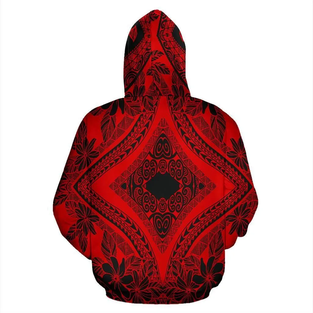 Alohawaii Hoodie - Polynesian Plumeria Mix Red Black Pullover - AH - JR