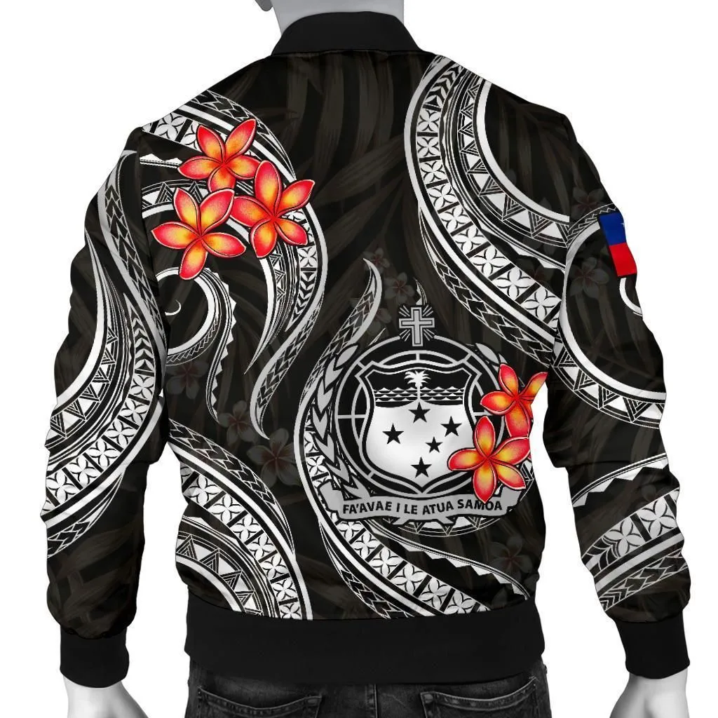 Samoa Polynesian Men Bomber Jacket - White Plumeria