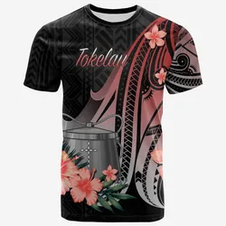 Tokelau T shirt - Red Polynesian Hibiscus Pattern Style