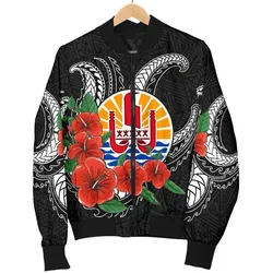 Tahiti Polynesian Men Bomber Jacket - Hibiscus Coat of Arm Black - BN11