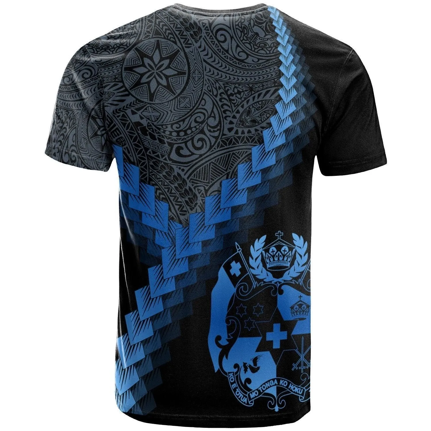 Tonga T shirt - Tonga Coat Of Arms With Polynesian Tattoo Blue