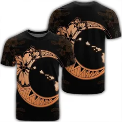 Hawaiian Map Hibiscus Turtle Polynesian Moon T-Shirt Orange - AH