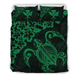 FamilyGater Bedding Set - Cover and Pillow Cases Hawaiian Map Turtle Hibiscus Kanaka Polynesian - Green - AH J4