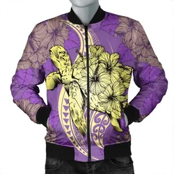 Hawaii Polynesian Turtle Hibiscus Bomber Jacket - Yellow - AH