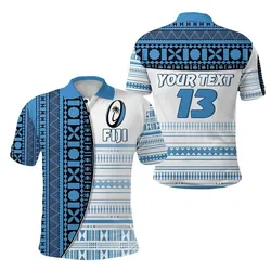 (Custom Personalised) Fiji Rugby Polo Shirt Impressive Version Blue - Custom Text and Number