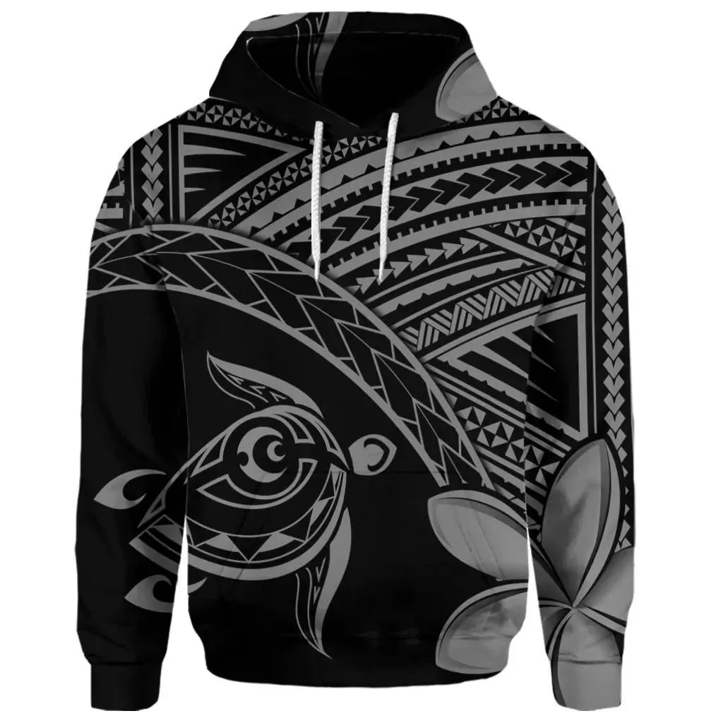 Alohawaii Hoodie - (Personalised) Hawaiian Turtle Plumeria Kakau Polynesian Quilt Hoodie Neo Gray AH - J0R