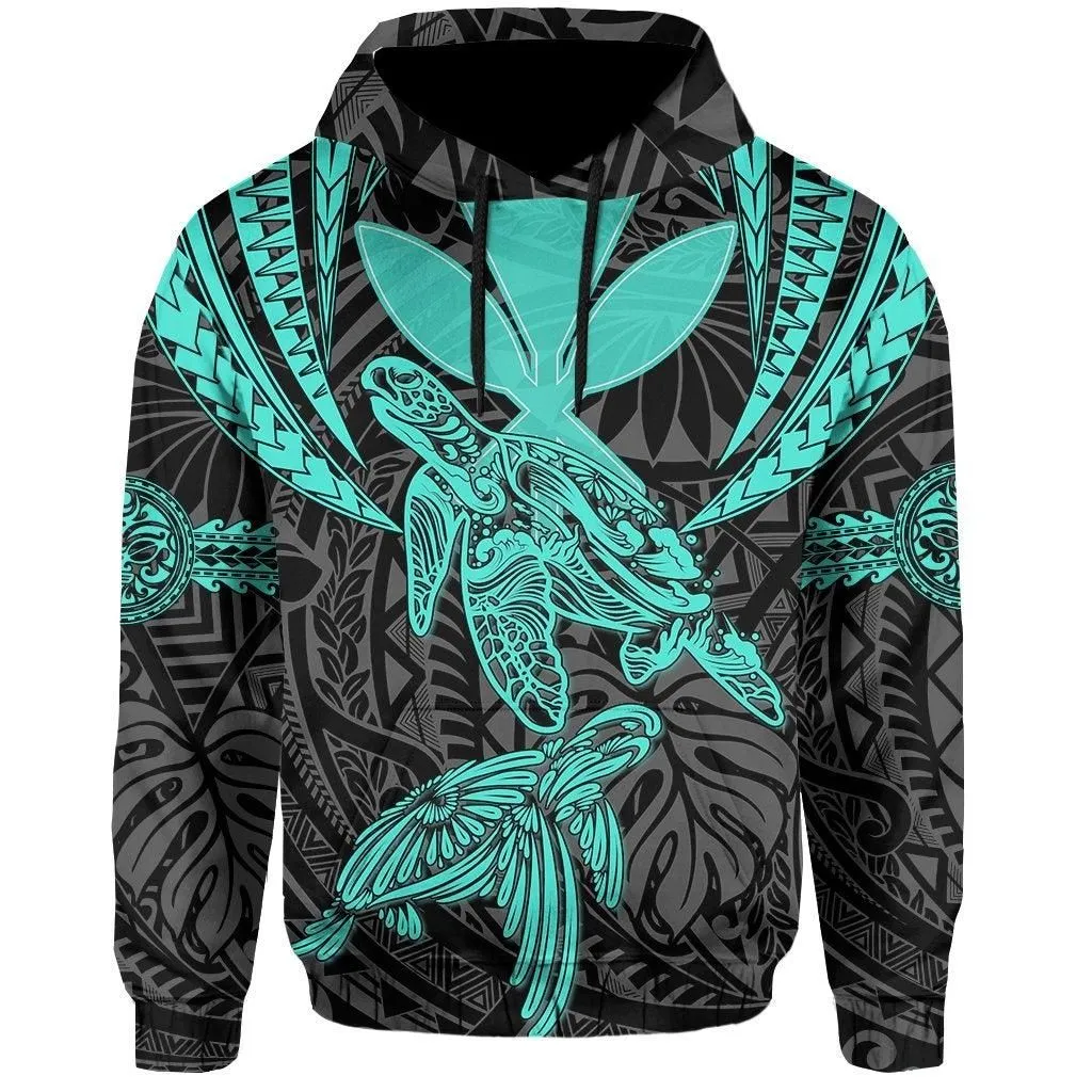 Hawaii Turtle Kanaka Tropical Polynesian Hoodie - Turquoise - Royi Style