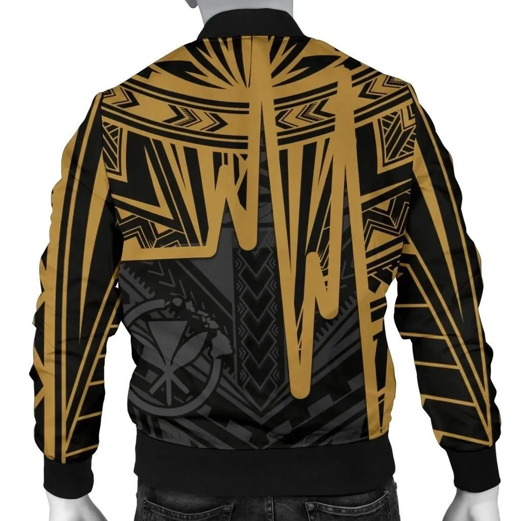 FamilyGater Jacket - Bomber Jacket Hawaii Personalised - Kanaka Maoli With Polynesian Pattern In Heartbeat Style (Gold) - BN25
