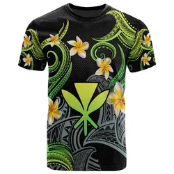 Kanaka Maoli T-shirt - Custom Personalised Polynesian Waves with Plumeria Flowers (Green)