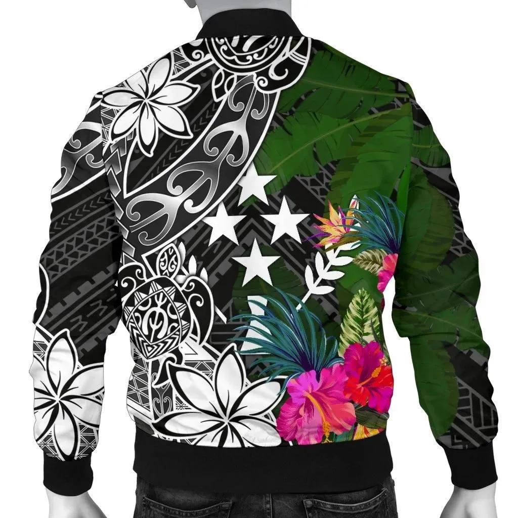 Kosrae Men Bomber Jacket - Turtle Plumeria Banana Leaf - BN11