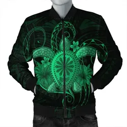 FamilyGaterJacket - Hawaii Turtle Hibiscus Polynesian Bomber Jacket - Full Style - Green - AH - J4R