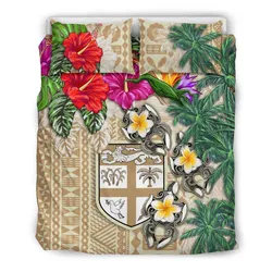 FamilyGater Bedding Set - Cover and Pillow Cases Fiji - Hibiscus Turtle Tattoo Beige A02