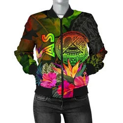 American Samoa Polynesian Women's Bomber jacket -  Hibiscus and Banana Leaves - BN15