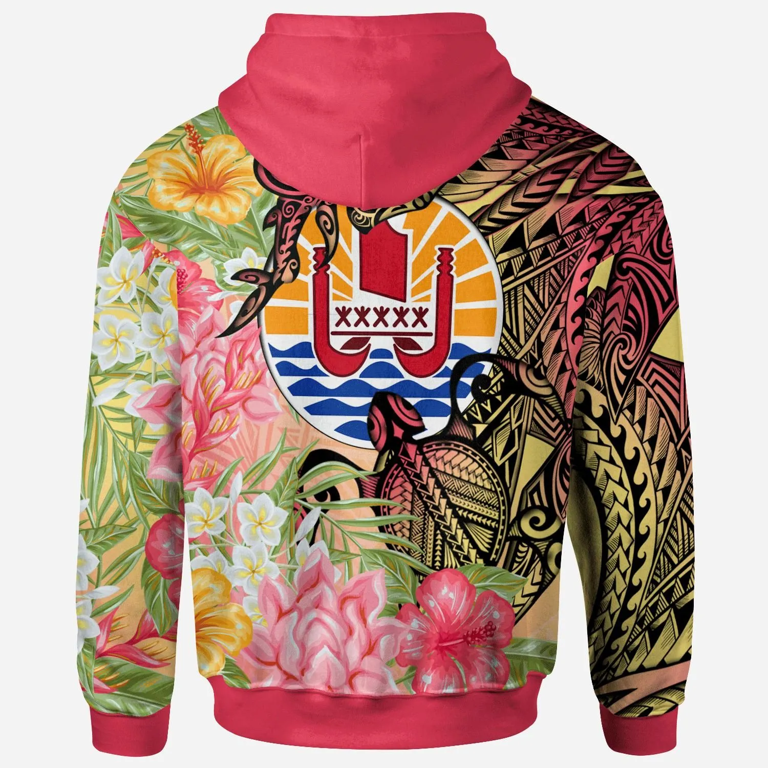 French Polynesia Hoodie - Flowers Tropical With Sea Animals