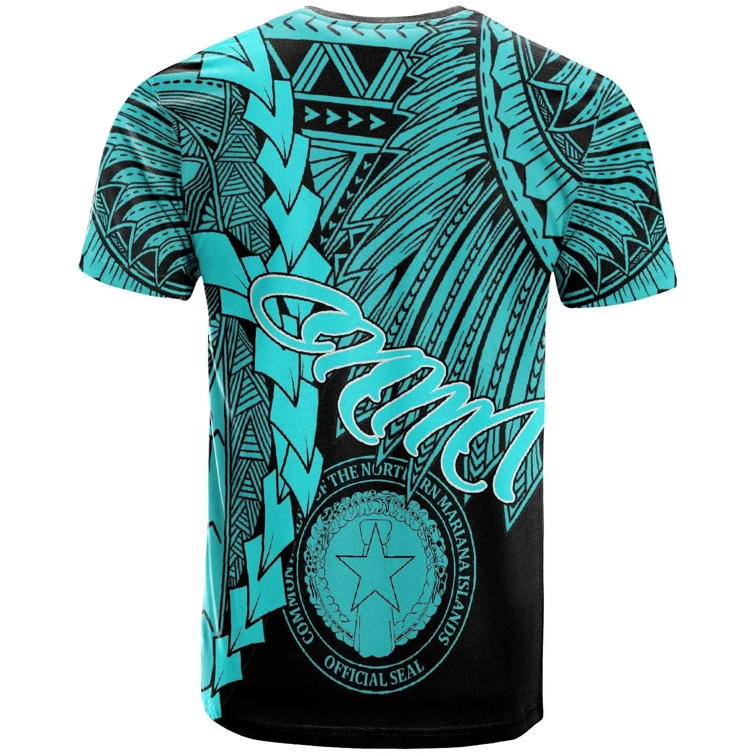 Northern Mariana Islands Polynesian Custom Personalised T-Shirt - Tribal Wave Tattoo Neon Blue