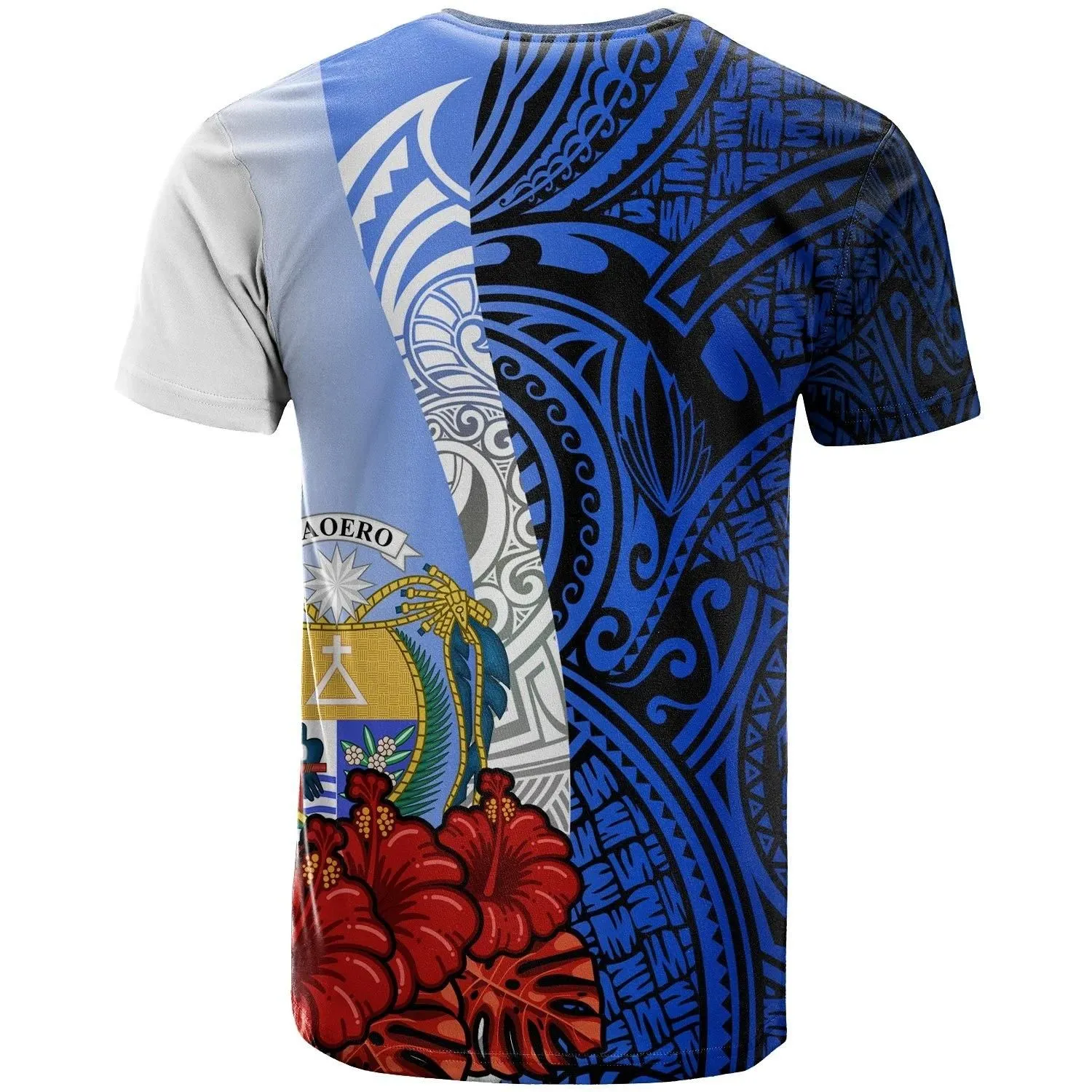 Nauru Polynesian T-shirt - Coat Of Arm With Hibiscus Blue - BN12