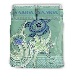 FamilyGater Bedding Set - Cover and Pillow Cases Samoa - Polynesian Turtle Hibiscus Green A24