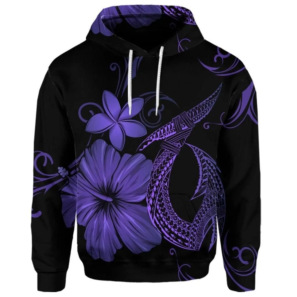 (Personalised) Hawaiian Fish Hook Hibiscus Plumeria Polynesian Hoodie - Purple