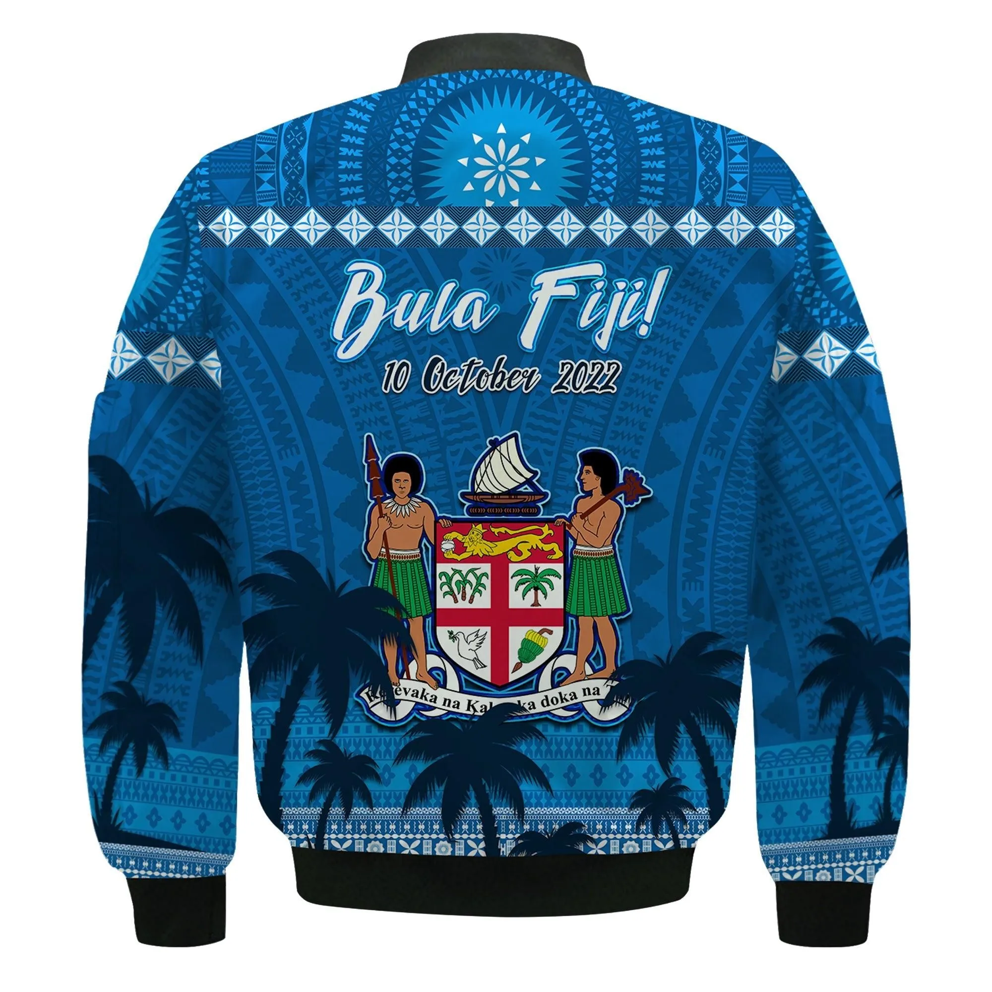 Bula Fiji Day Bomber Jacket Fijian Tapa with Palm Tree 52nd Anniversary LT13