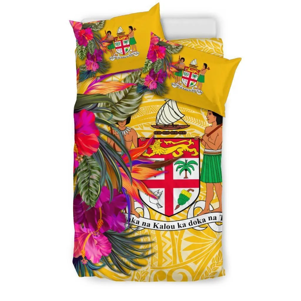 Fiji Bedding Set - Hibiscus Polynesian Pattern Yellow Version