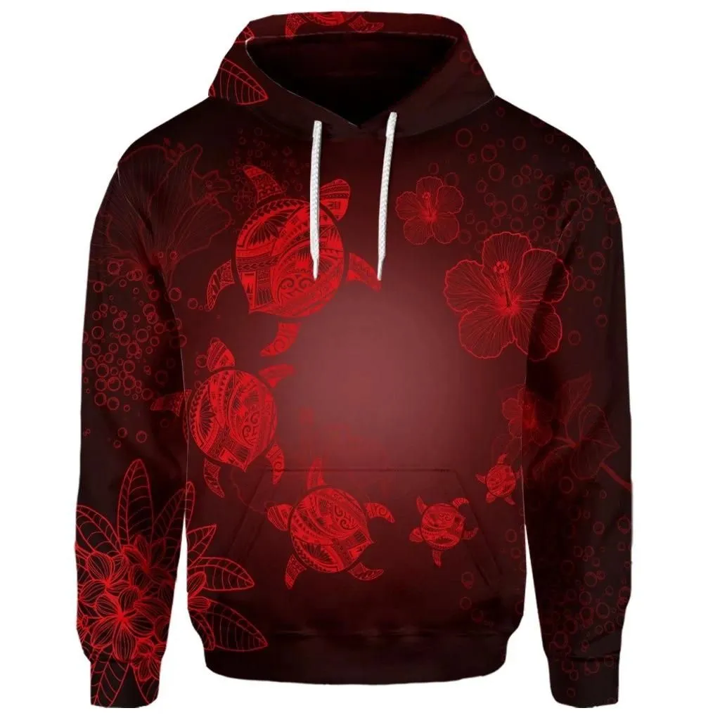 Alohawaii Hoodie - (Personalised) Hawaiian Plumeria Hibiscus Turtle Under Sea Polynesian Hoodie Red AH - J7R