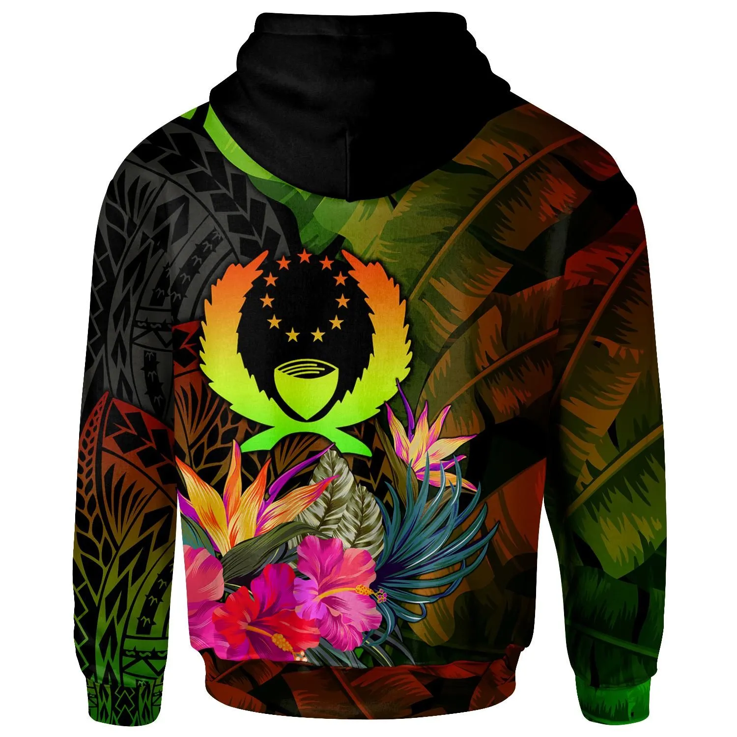 Pohnpei Polynesian Personalised Hoodie -  Hibiscus and Banana Leaves