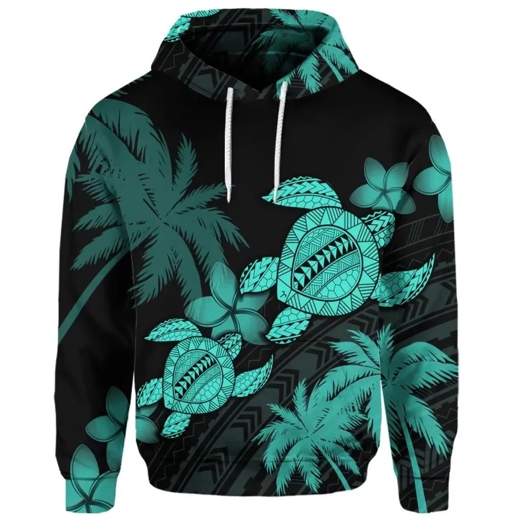 Alohawaii Hoodie - (Personalised) Hawaii Turtle Plumeria Coconut Tree Polynesian Hoodie - Turquoise - AH - J4R