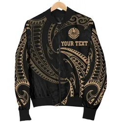 Tahiti Polynesian Custom Personalised Mens Bomber Jacket - Gold Tribal Wave