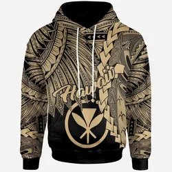 Polynesian Hawaii Hoodie - Tribal Wave Tattoo Gold
