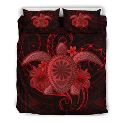 FamilyGater Bedding Set - Cover and Pillow Cases Hawaii Turtle Hibiscus Polynesian - Full Style - Red - AH J4