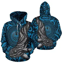 French Polynesia Hoodie, Blue Whale Tattoo Pullover Hoodie