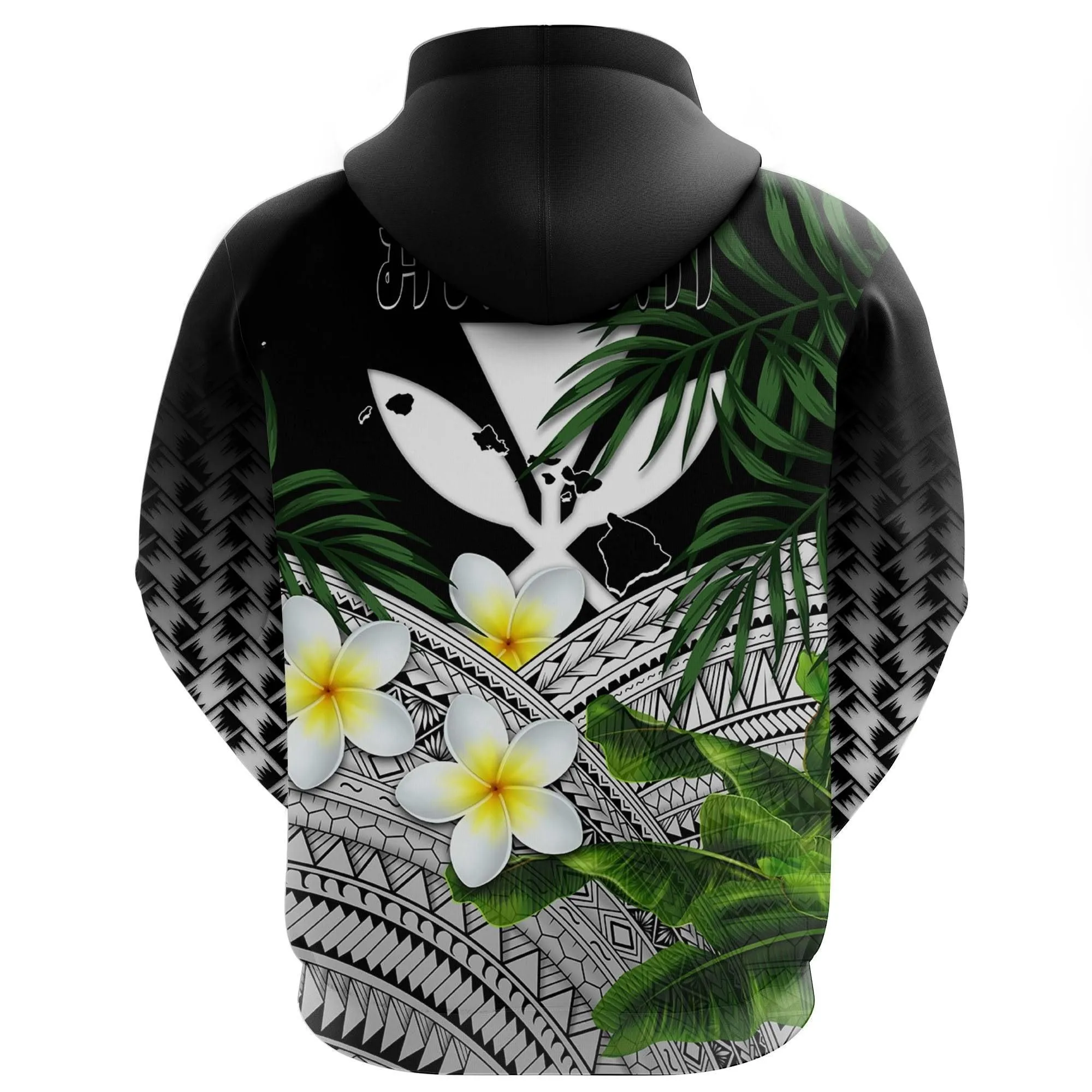 Kanaka Maoli (Hawaiian) Hoodie, Polynesian Plumeria Banana Leaves Gray