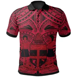 Fiji All Over Polo Shirt - FiJi Coat Of Arm (Red)