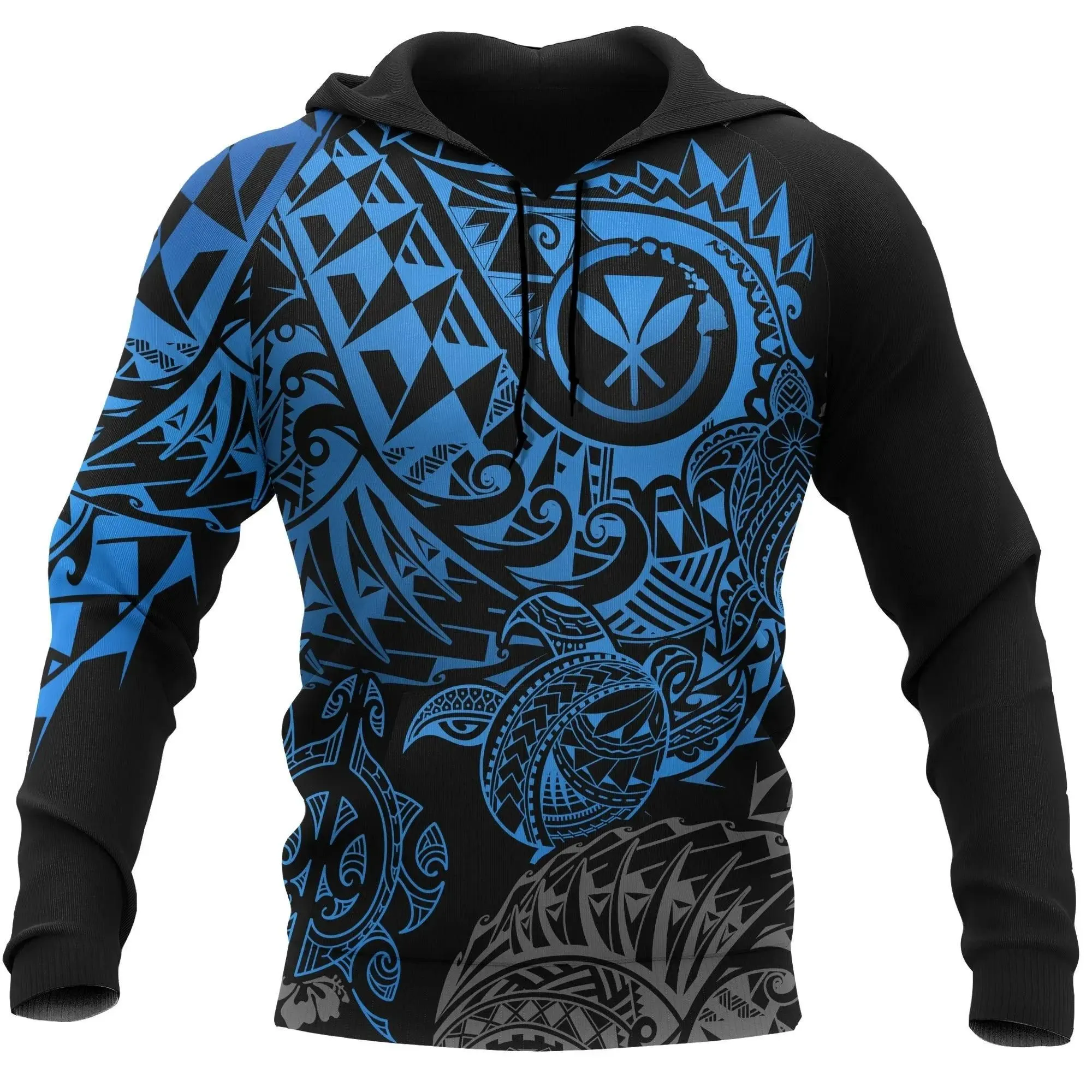 Polynesian Hawaii (Kanaka Maoli) Hoodie - Blue Turtle Hibiscus Flowing - BN11