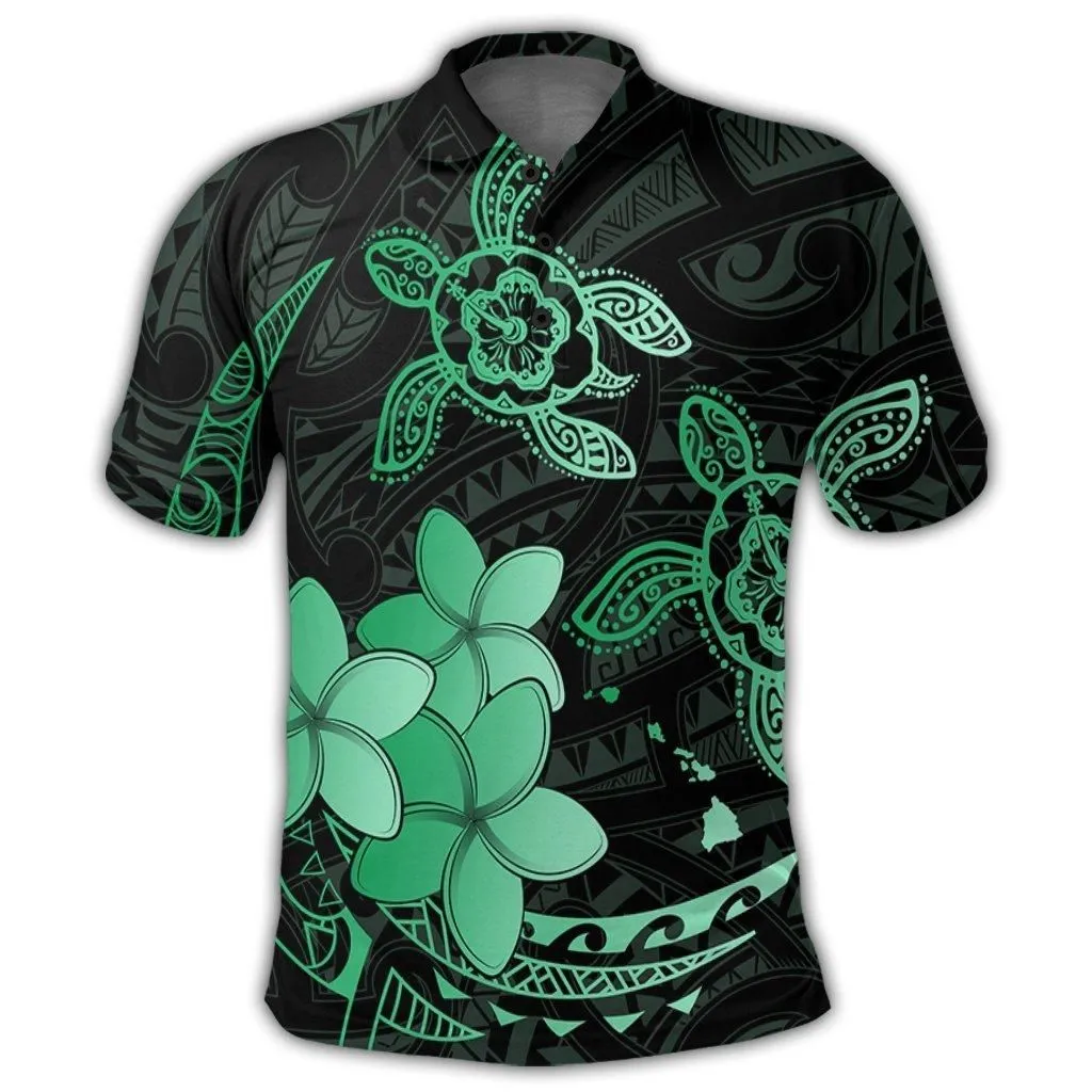 Hawaii Polynesian Turtle Plumeria Polo Shirt - Pog Style Green