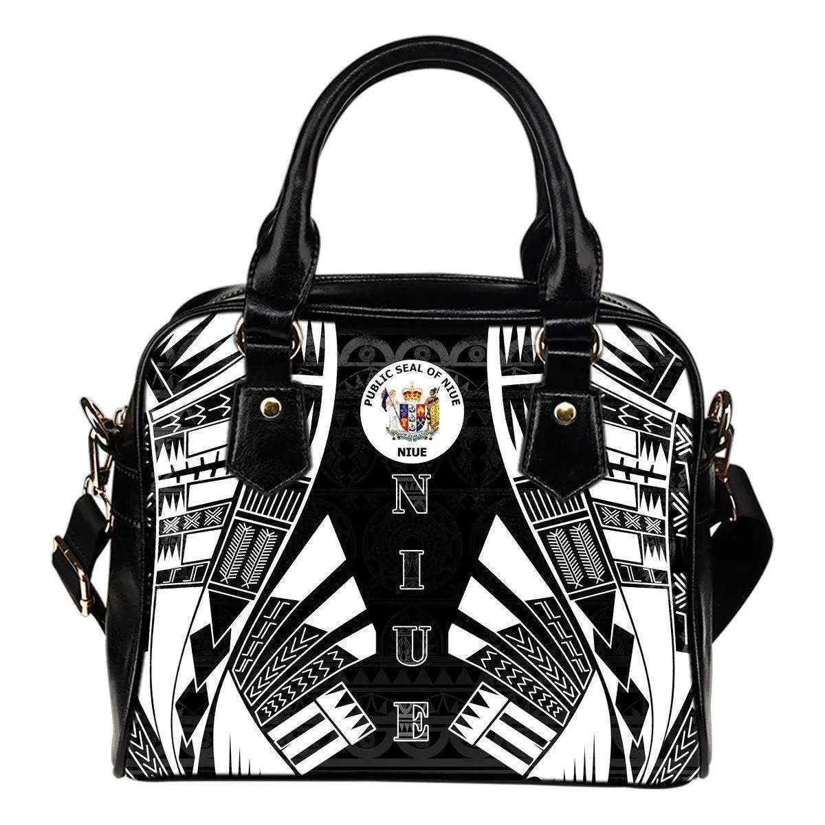 Niue Shoulder Handbag - Polynesian Tattoo Black
