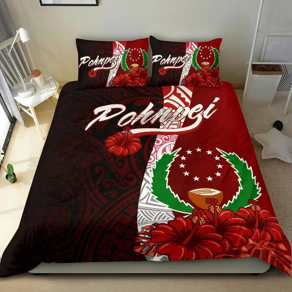Pohnpei Micronesia Bedding Set - Coat Of Arm With Hibiscus