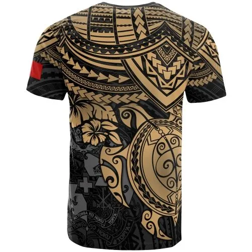 Tonga T shirt - Tonga Coat Of Arms Polynesian Golden Turtle Hibiscus