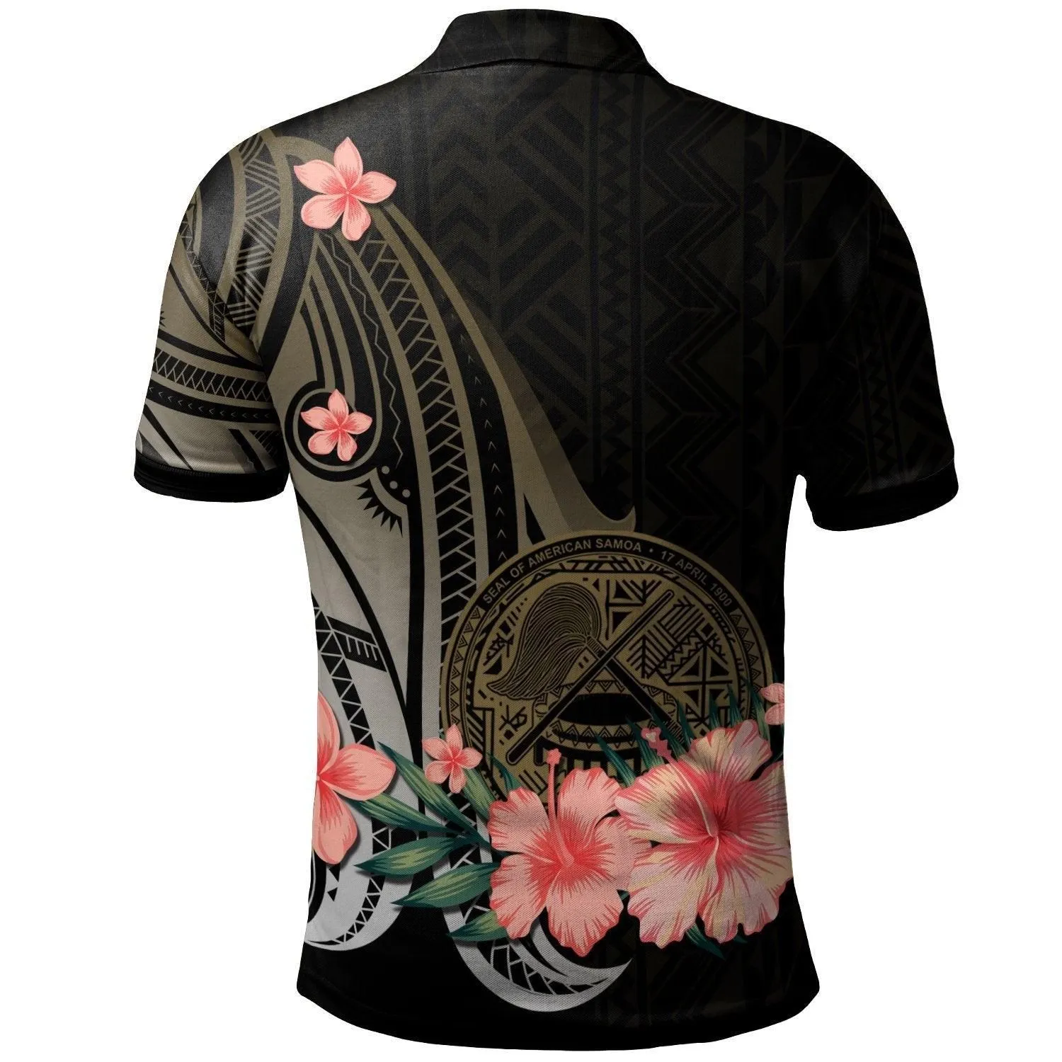 American Samoa Personalised Custom Polo Shirt - Gold Polynesian Hibiscus Pattern Style
