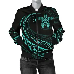 Alohawaii Jacket - Hawaii Turtle Polynesian Womens Bomber Jacket - Turquoise - Frida Style - AH J9