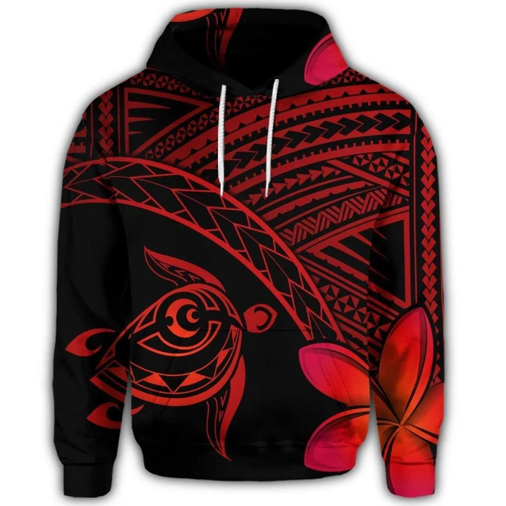 Hawaiian Turtle Plumeria Kakau Polynesian Quilt Hoodie Neo Red AH