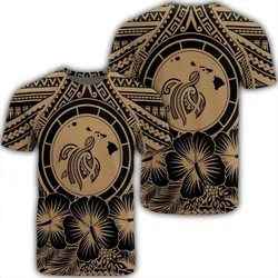 Hawaiian Map Honu Hibiscus Tropic Gold Polynesian T-Shirt - AH