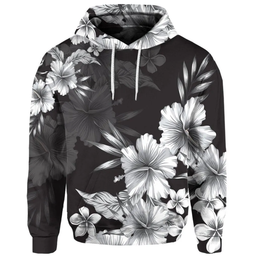 (Personalised) Hawaiian Hibiscus Black And White Polynesian Hoodie - AH