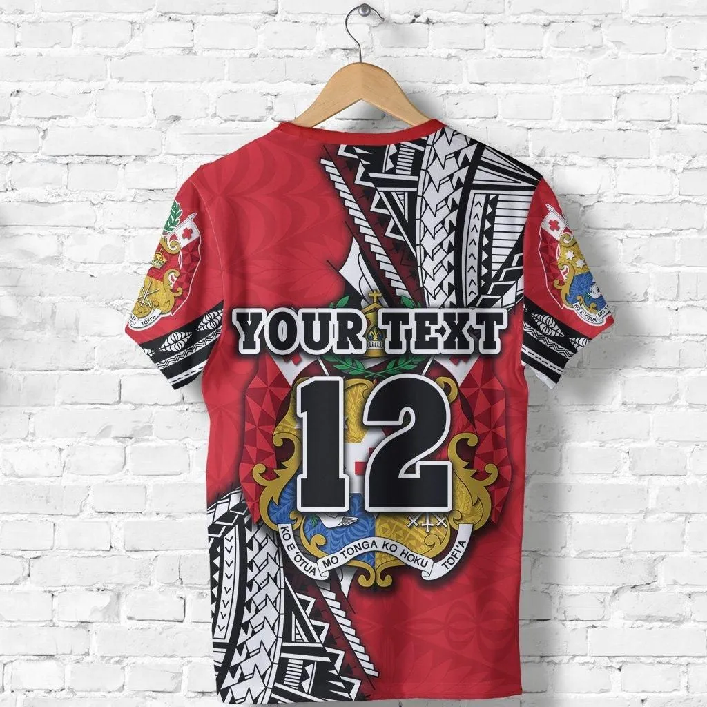 (Custom Personalised) Tonga Rugby T Shirt Polynesian Style Pinwheel - Custom Text And Number